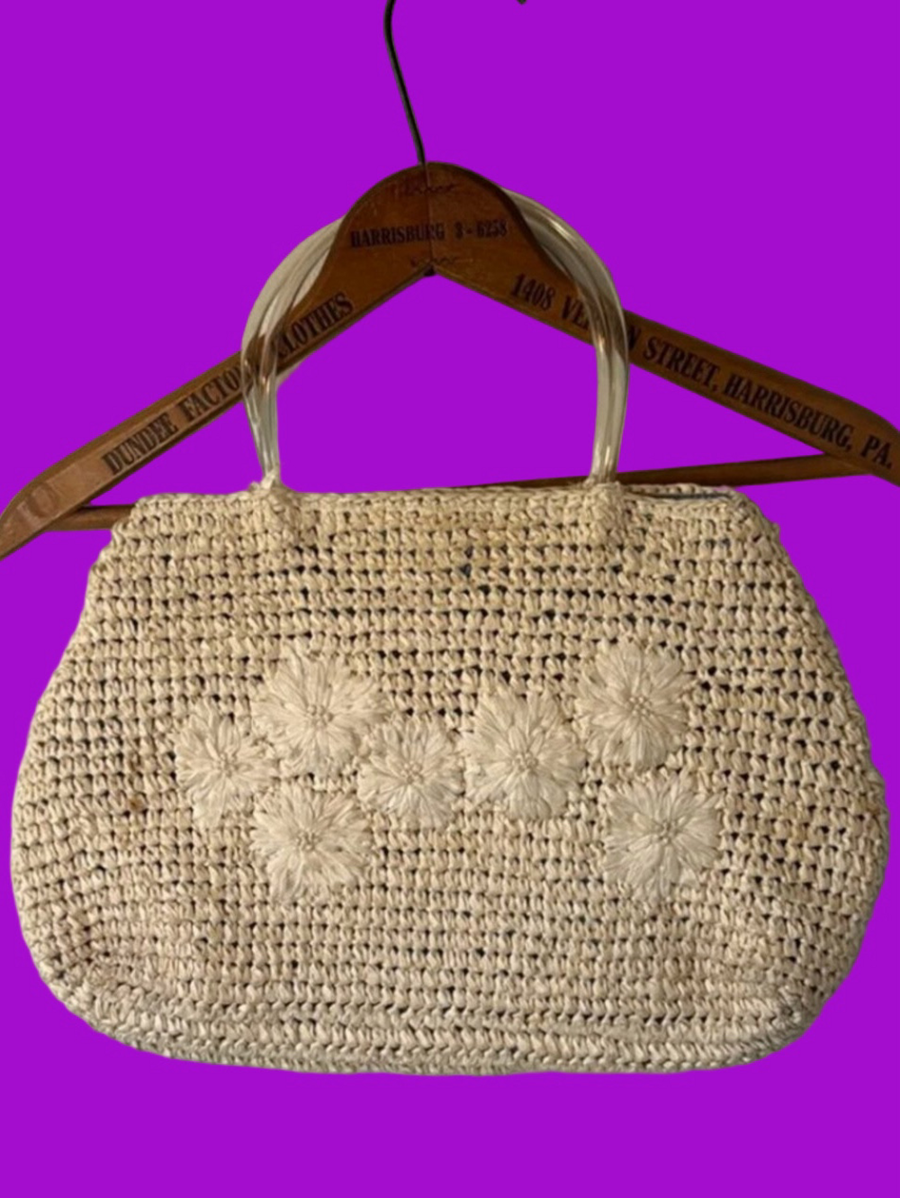 Vintage Woven Floral Crochet Tote Bag in Cream